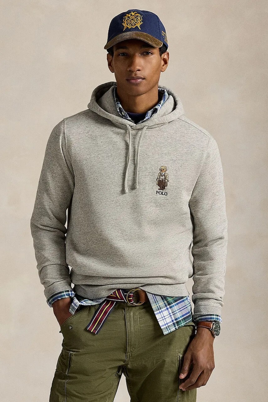 Mikina Polo Ralph Lauren šedá farba, s kapucňou, s nášivkou, 710980307