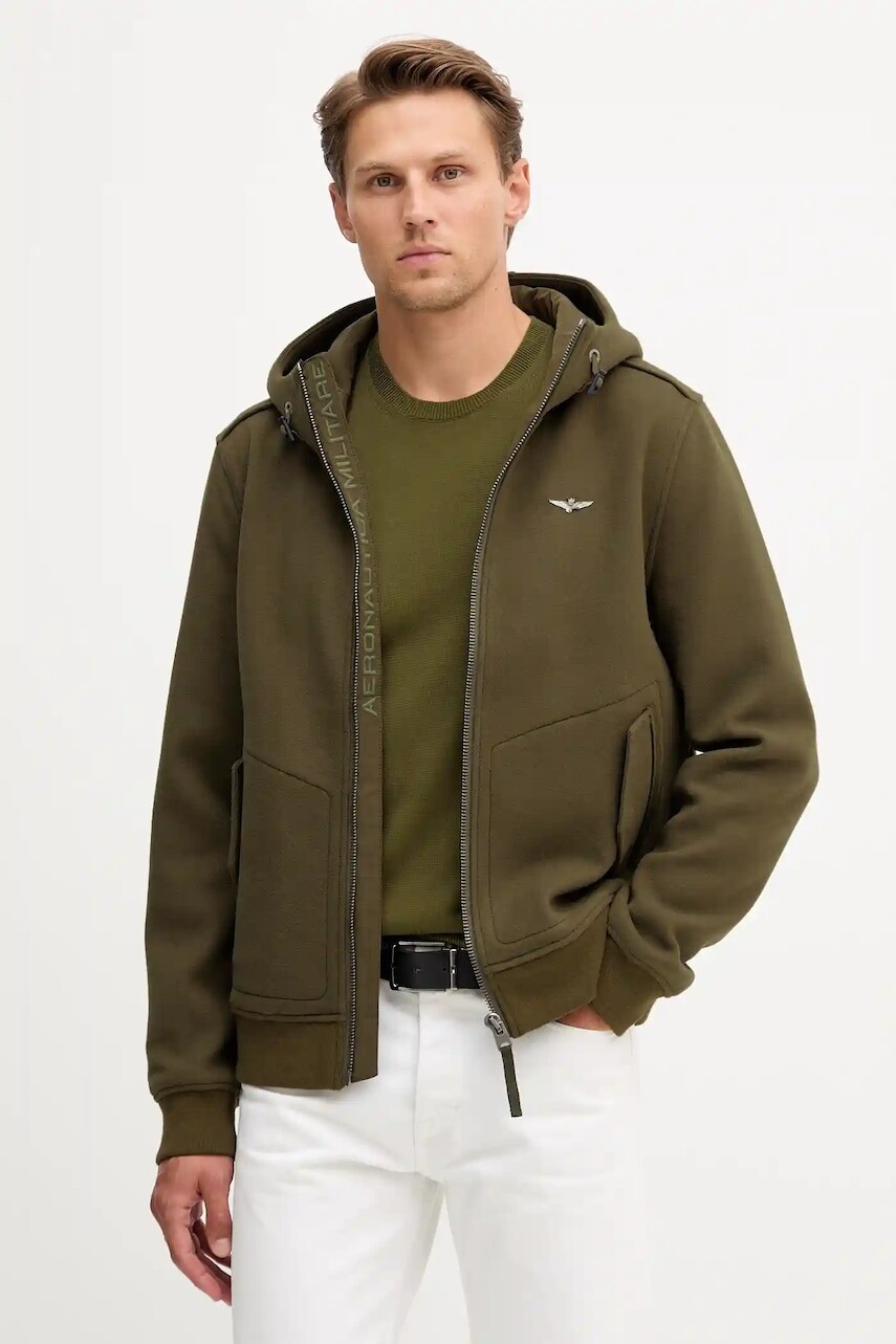 Vlnená bunda Aeronautica Militare zelená farba, prechodná, AM1381UL00902