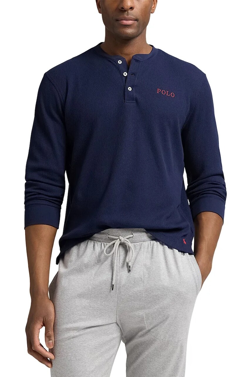 Pyžamové tričko s dlhým rukávom Polo Ralph Lauren tmavomodrá farba, jednofarebné, 714950609