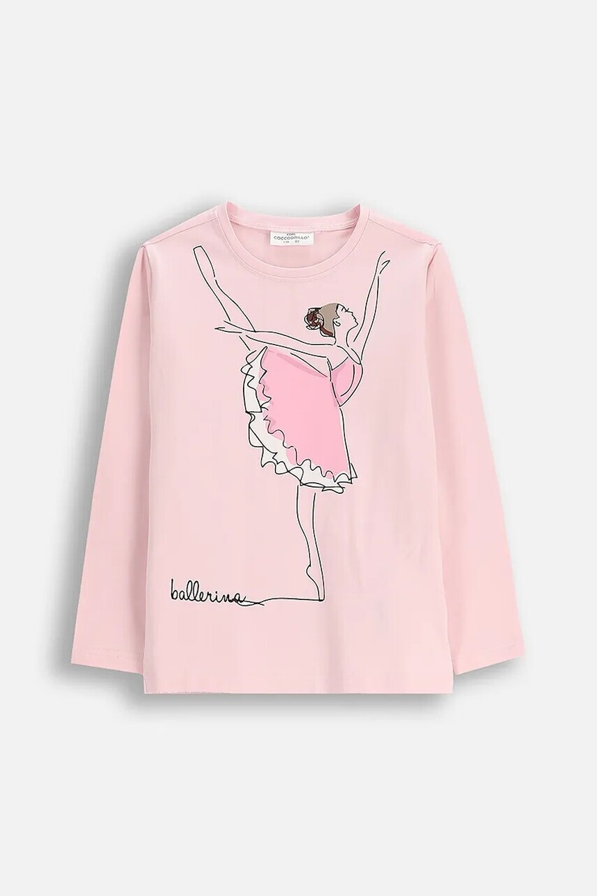Detské tričko s dlhým rukávom Coccodrillo ružová farba, EVERYDAY GIRL A