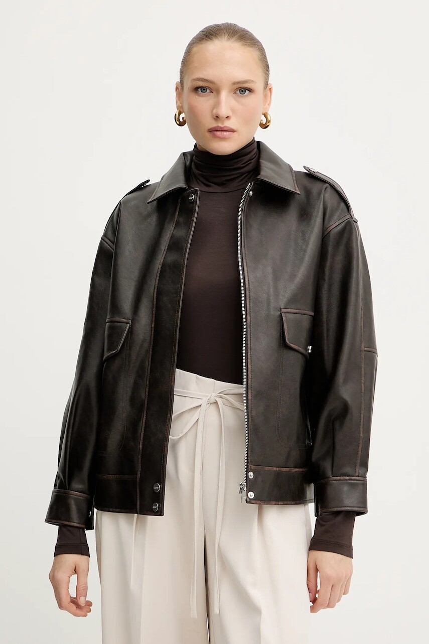 Bunda Liu Jo hnedá farba, prechodná, oversize, MF5097 E1051