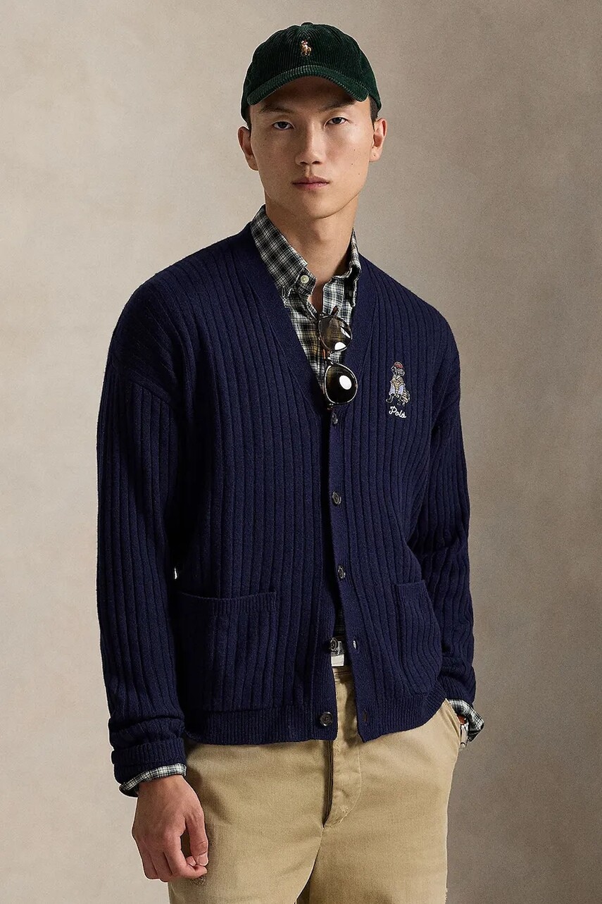 Vlnený kardigán Polo Ralph Lauren tmavomodrá farba, 710979094
