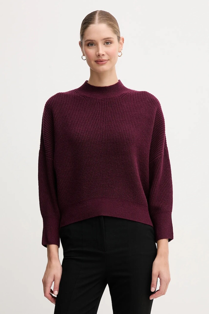 Sveter s prímesou vlny OUI bordová farba, s rolákom, 94268