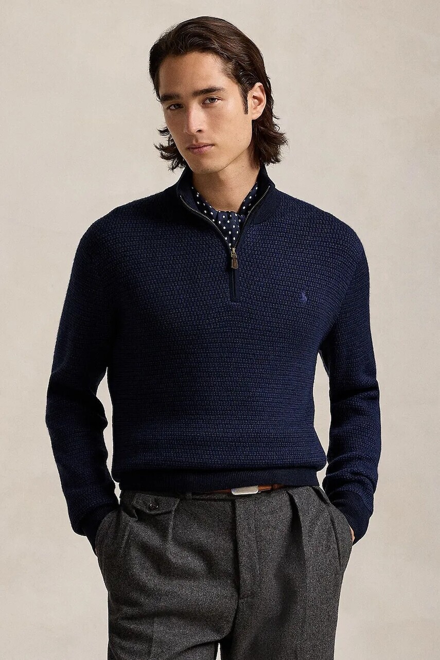 Vlnený sveter Polo Ralph Lauren tmavomodrá farba, s polorolákom, 710948865