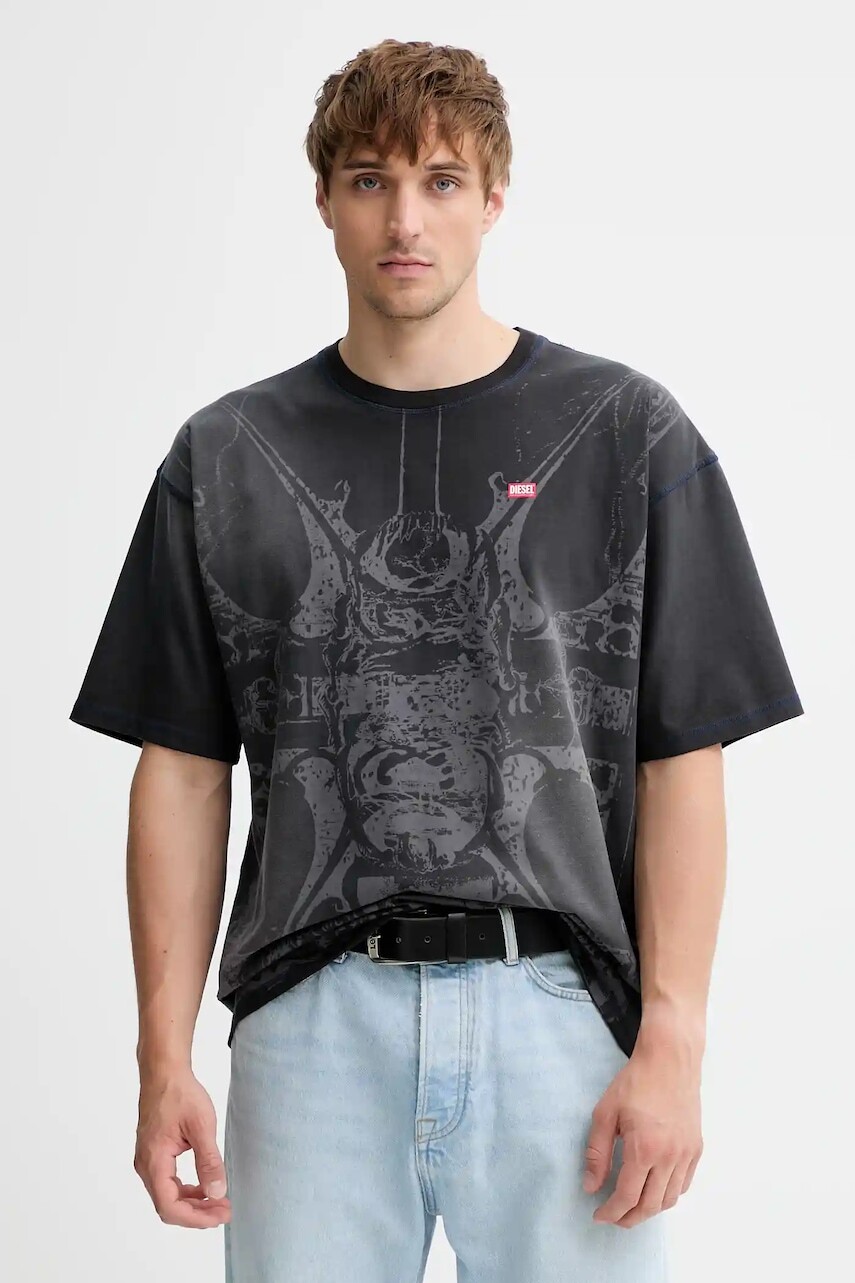 Bavlnené tričko Diesel T-BOXT-T13 pánske, šedá farba, vzorované, A19314.0KIBW