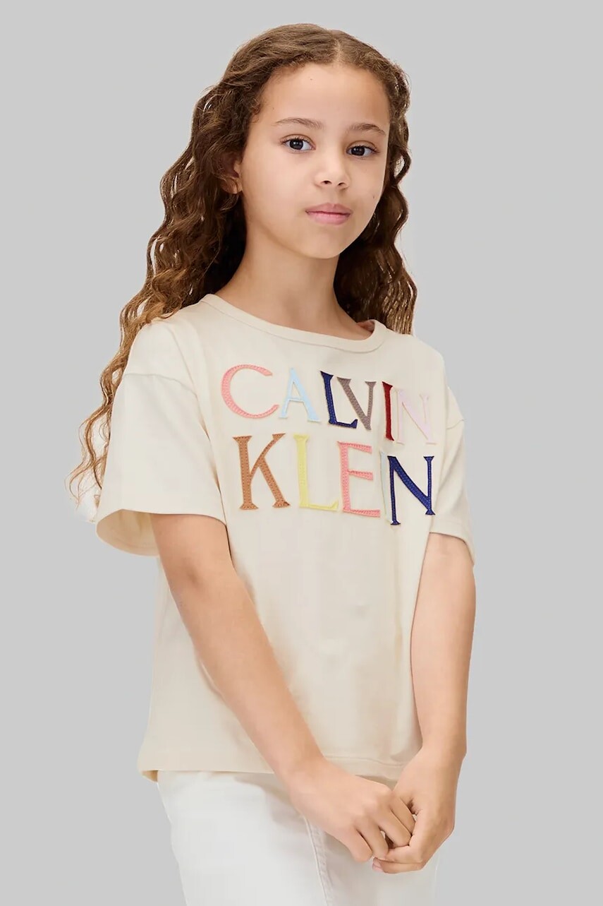 Detské tričko Calvin Klein Jeans béžová farba, IG0IG03033