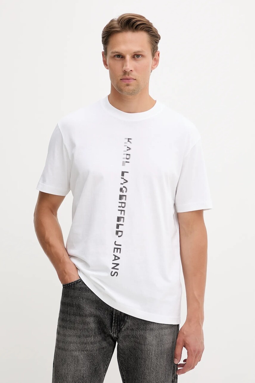 Bavlnené tričko Karl Lagerfeld Jeans pánske, biela farba, s potlačou, A4M17021