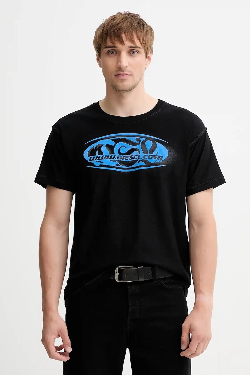 Bavlnené tričko Diesel T-NORM-T1 pánske, čierna farba, s potlačou, A18660.0QKAP