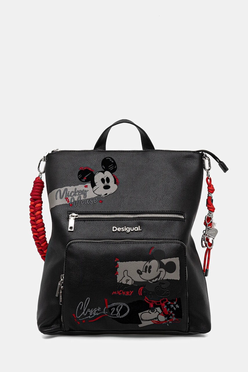 Ruksak Desigual MICKEY ROCK PRETORIA dámsky, čierna farba, malý, s nášivkou, 25WAKP01