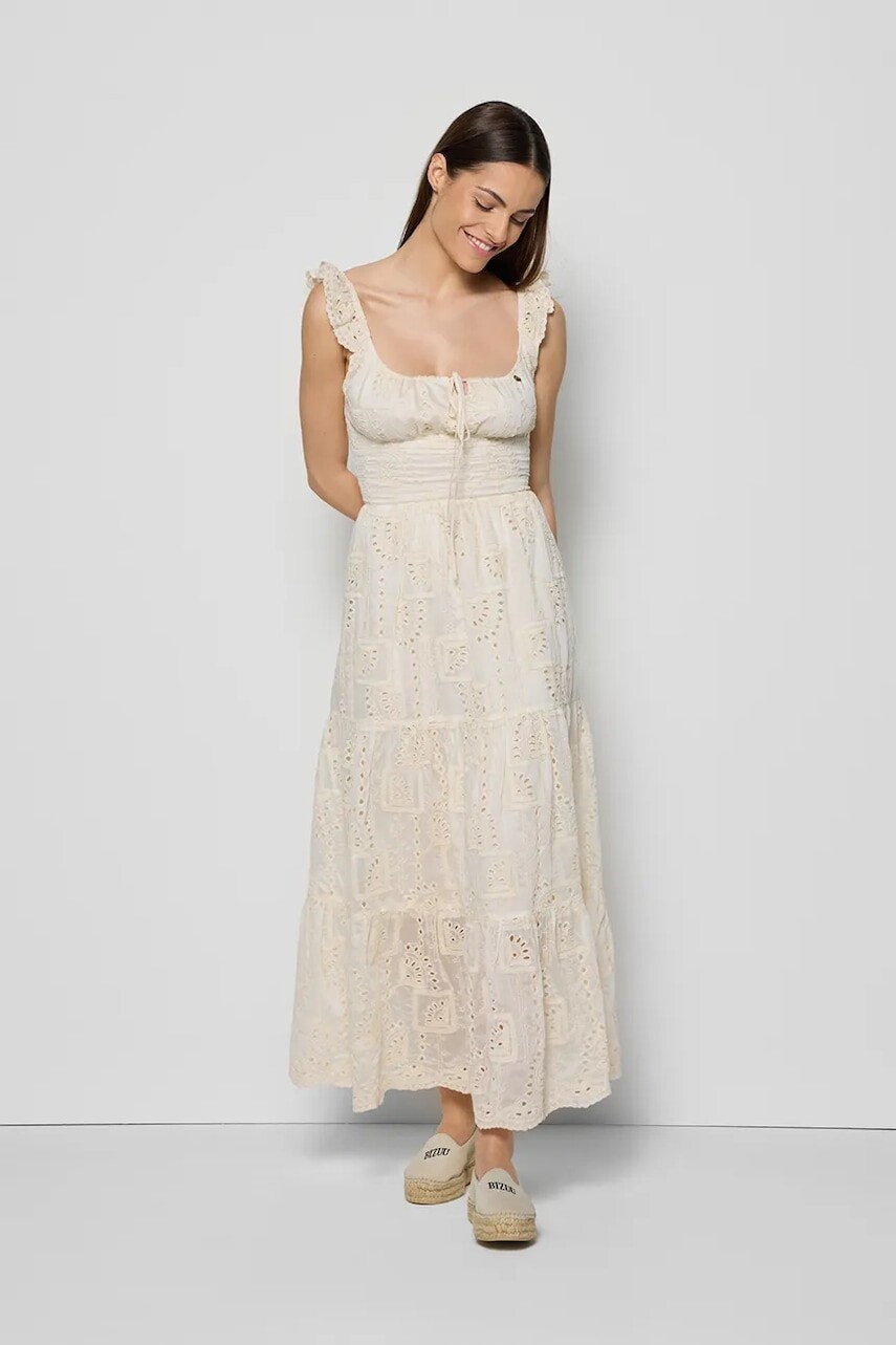 Šaty Bizuu ROCHELLE béžová farba, midi, áčkový strih, ROCHELLE KREMOWY