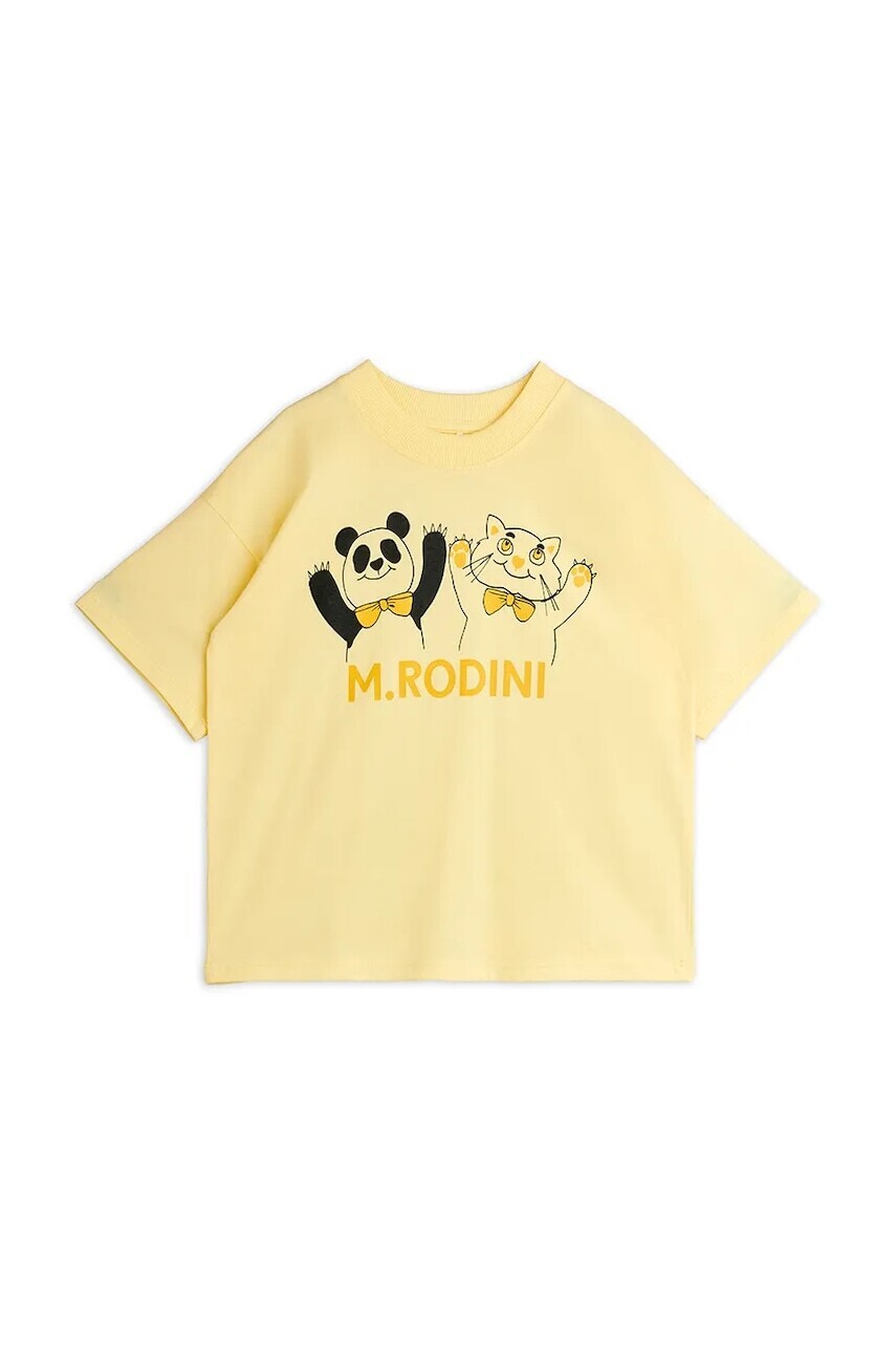 Detské bavlnené tričko Mini Rodini Panda & cat žltá farba, s potlačou, 25720137