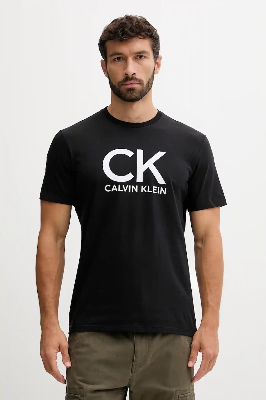 Bavlnené tričko Calvin Klein Jeans pánske, čierna farba, s potlačou, LV04RD819G