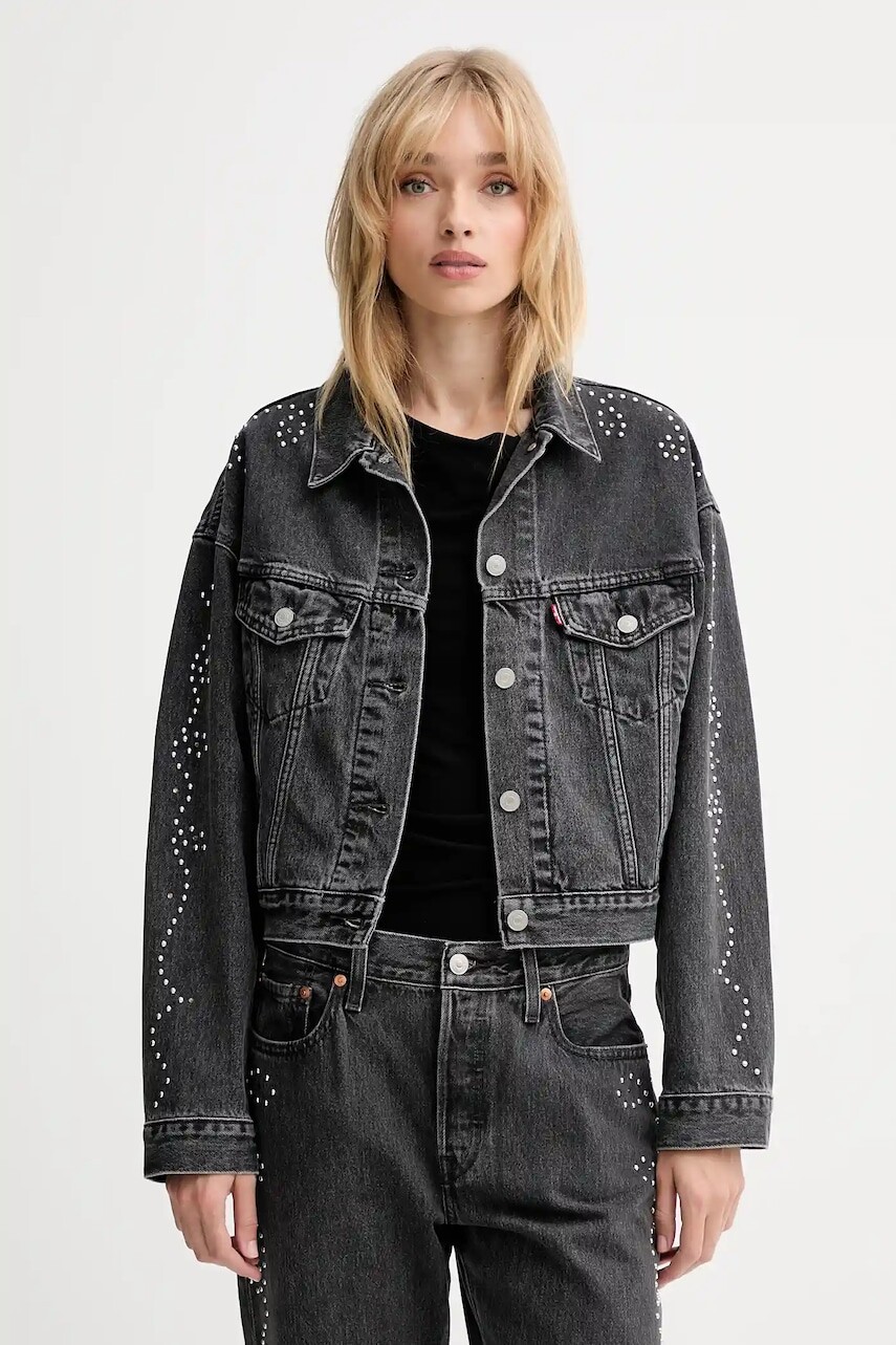 Rifľová bunda Levi's šedá farba, prechodná, oversize, A9456
