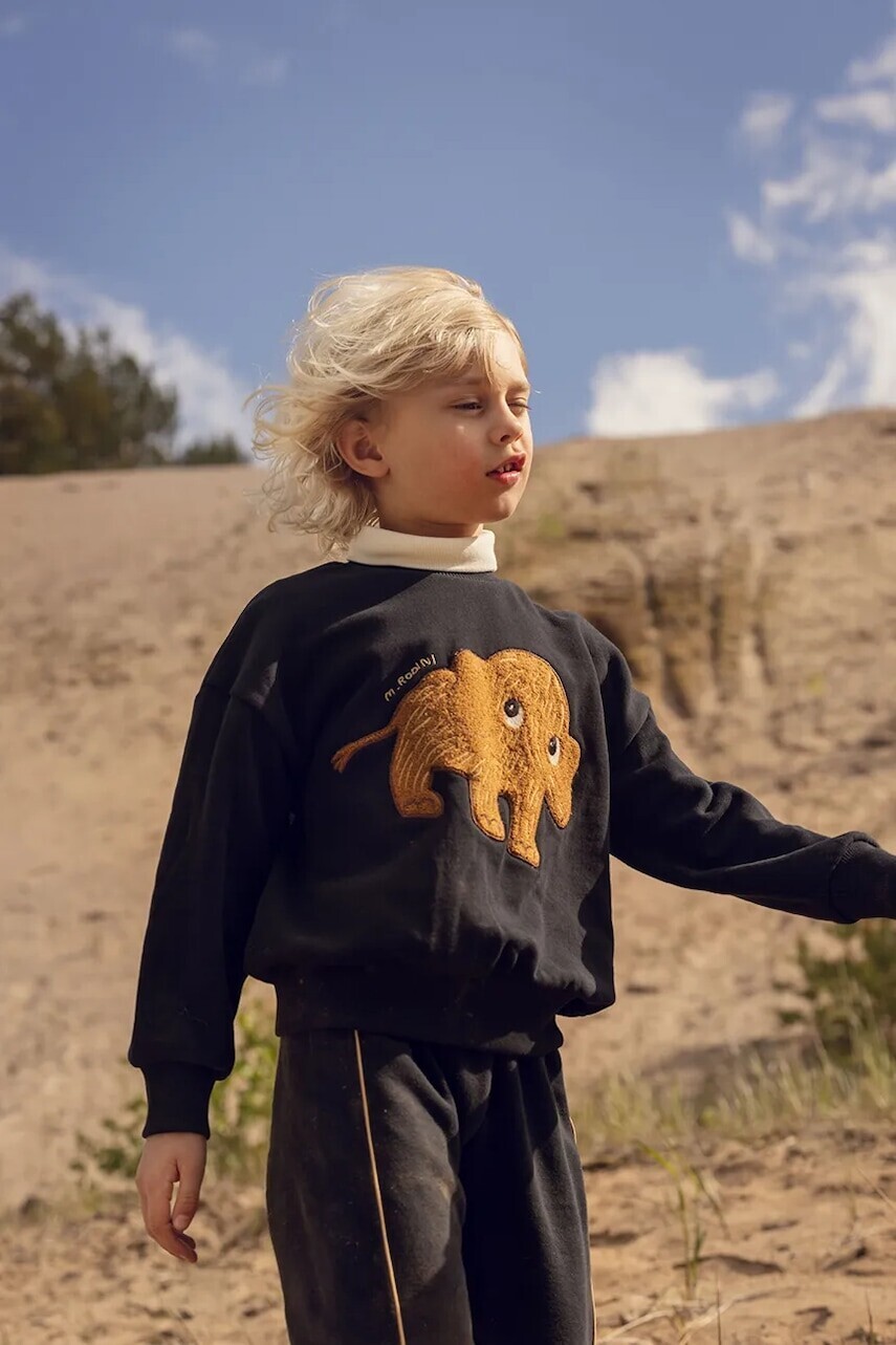 Detská bavlnená mikina Mini Rodini Mammoth čierna farba, s nášivkou, 25720147