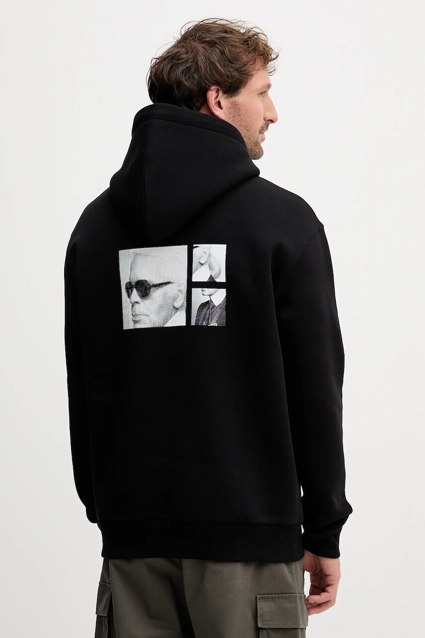 Mikina Karl Lagerfeld čierna farba, s kapucňou, s potlačou, 554909.705116