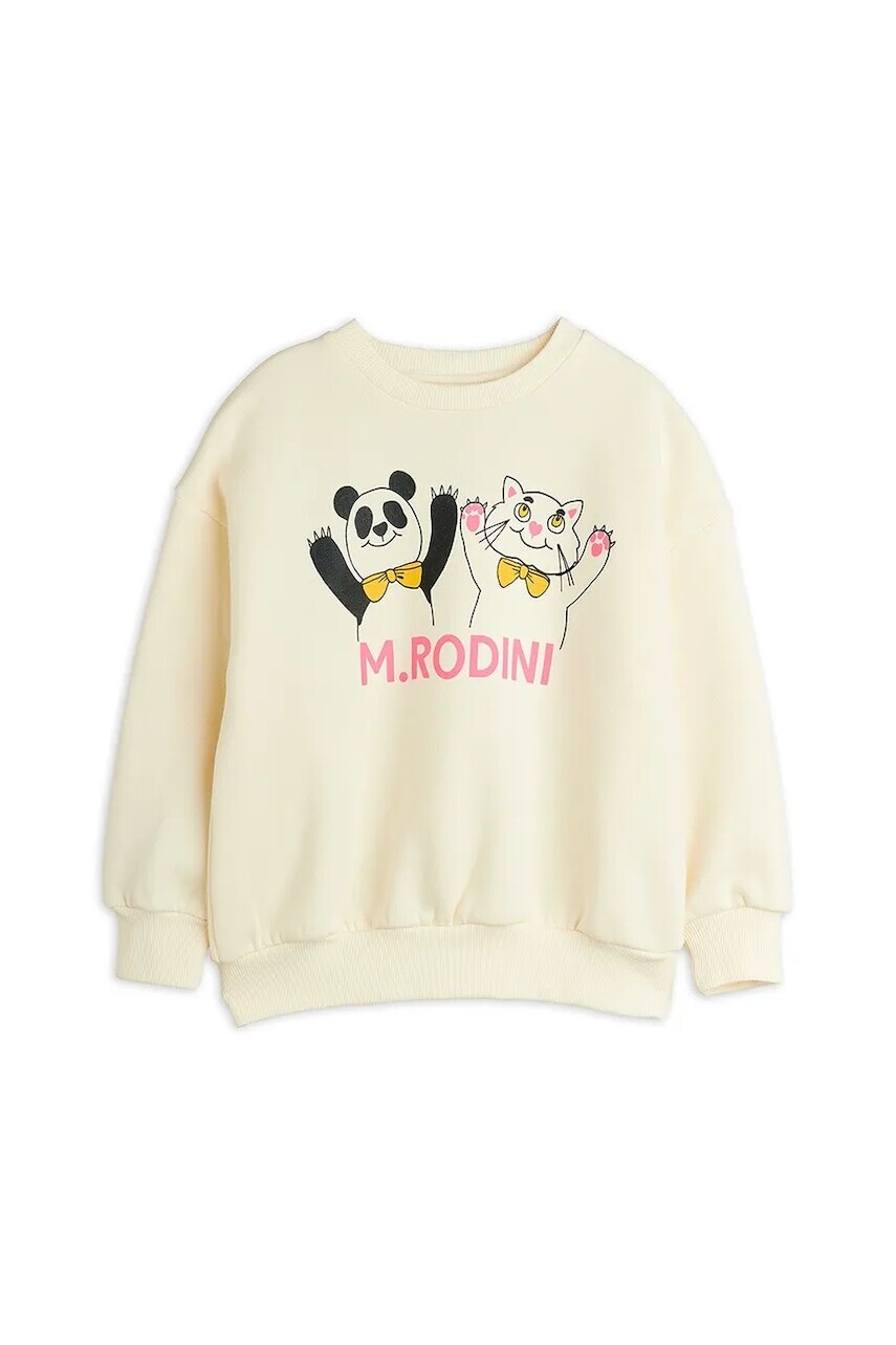 Detská bavlnená mikina Mini Rodini Panda & cat béžová farba, s potlačou, 25720136