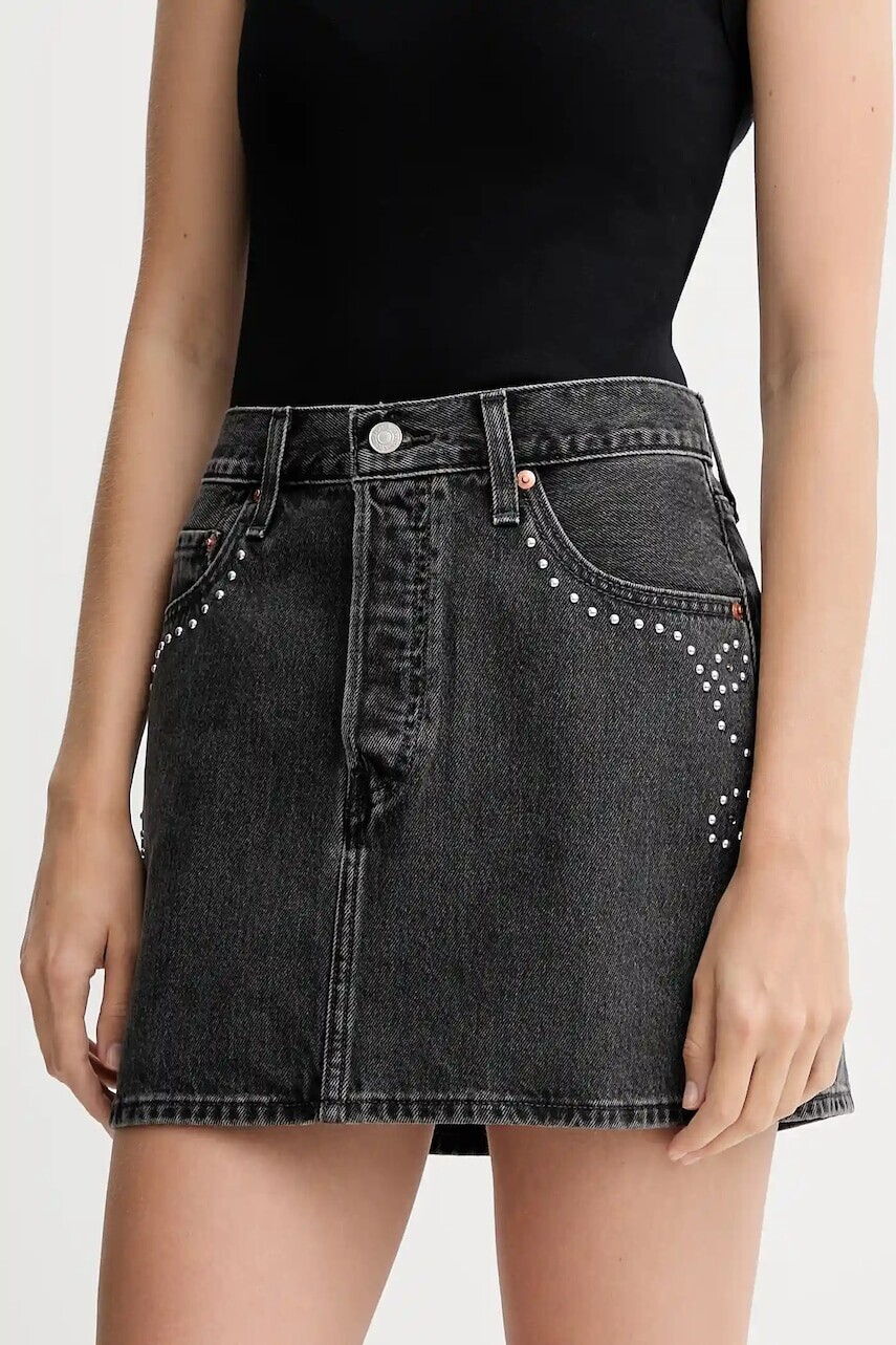 Rifľová sukňa Levi's šedá farba, mini, rovný strih, A4694