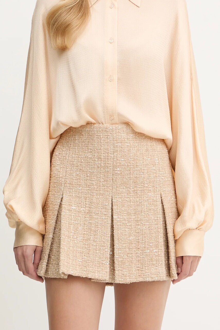 Vlnená sukňa Twinset béžová farba, mini, rovný strih, 252TP2144