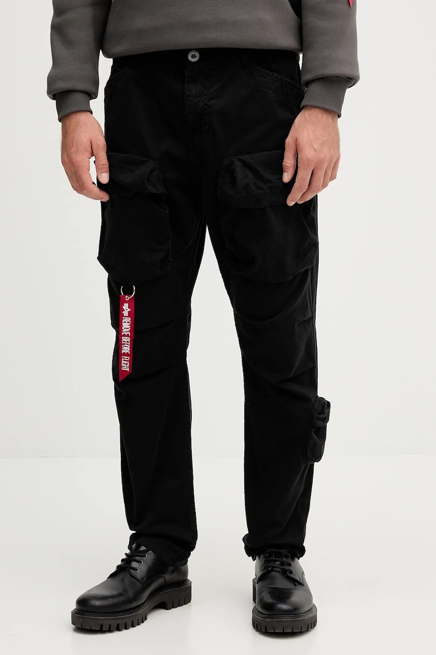 Bavlnené nohavice Alpha Industries čierna farba, strih cargo, 148207.03