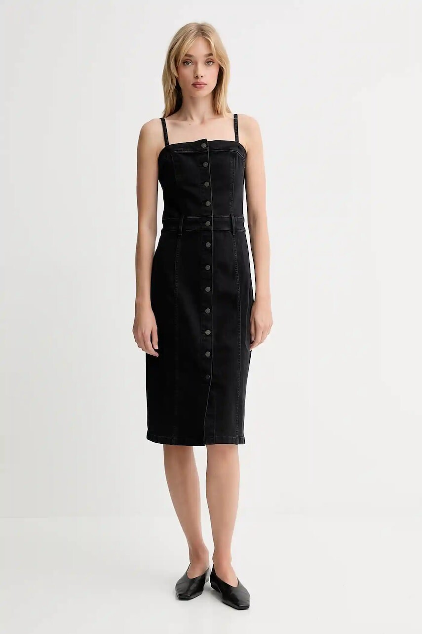 Rifľové šaty Levi's čierna farba, midi, priliehavé, 0002S