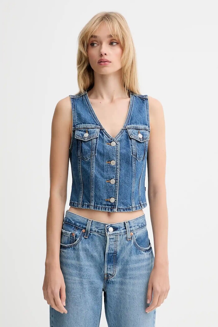 Rifľová vesta Levi's modrá farba, jednoradová, A8682