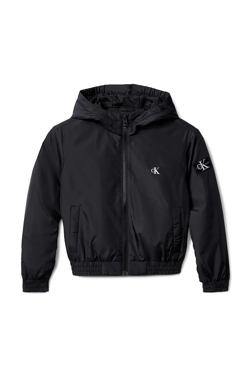 Detská bunda Calvin Klein Jeans čierna farba, IB0IB02568