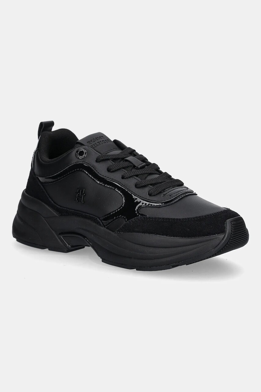 Kožené tenisky Tommy Hilfiger TH CHUNKY RUNNER PATENT čierna farba, FW0FW08840