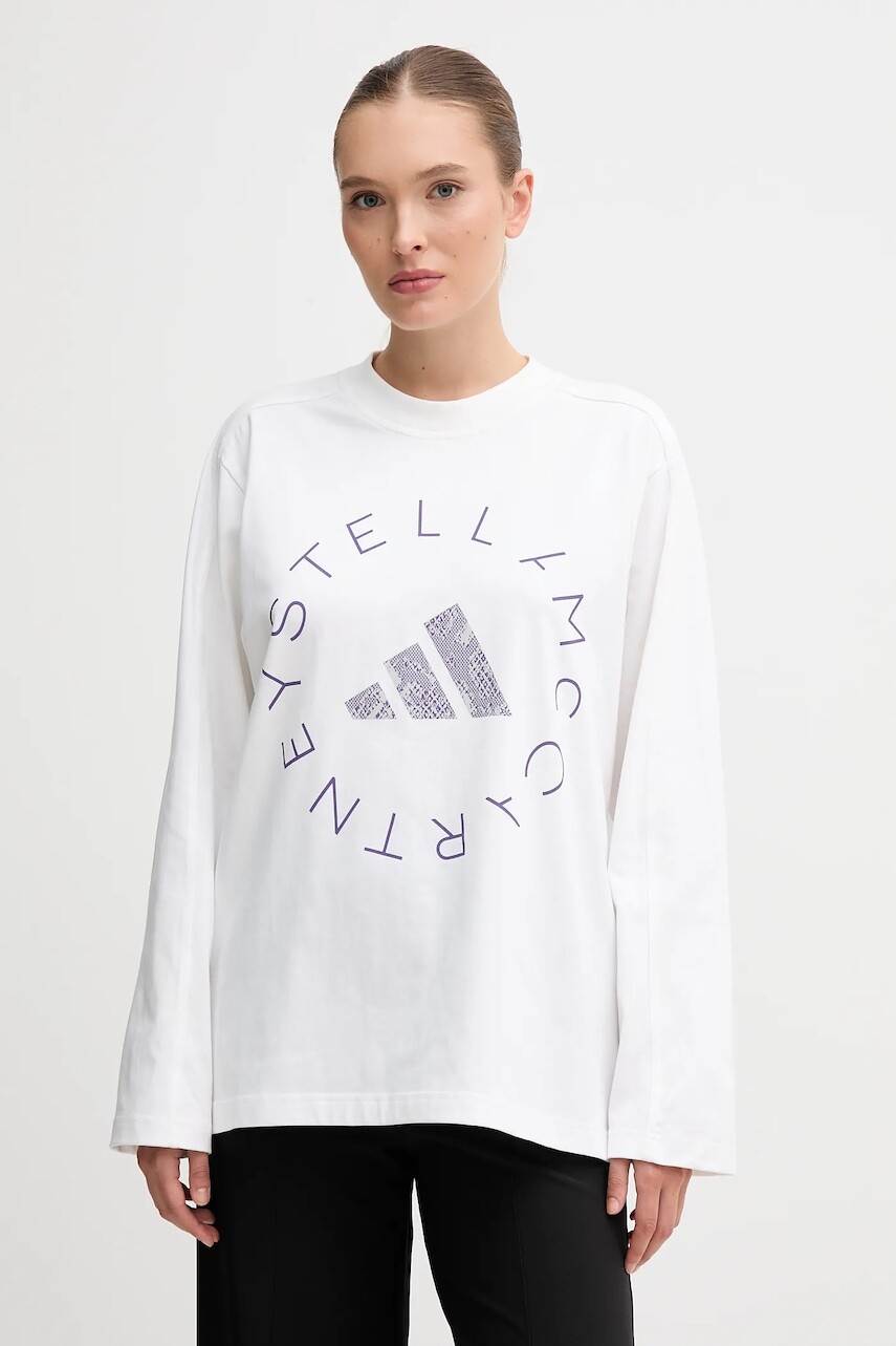 Bavlnené tričko s dlhým rukávom adidas by Stella McCartney biela farba, JM3680