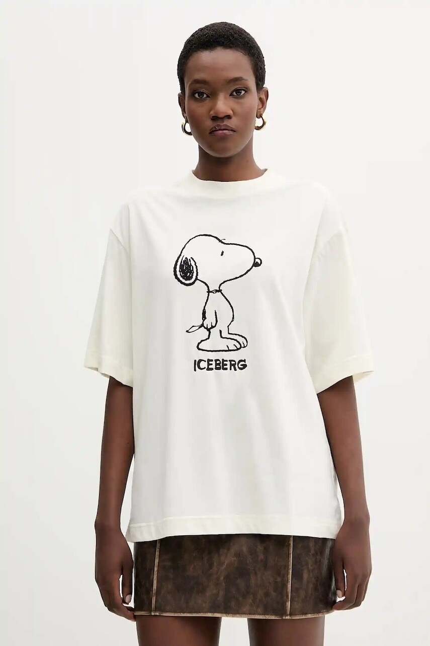 Bavlnené tričko Iceberg dámske, béžová farba, F5B2 6325