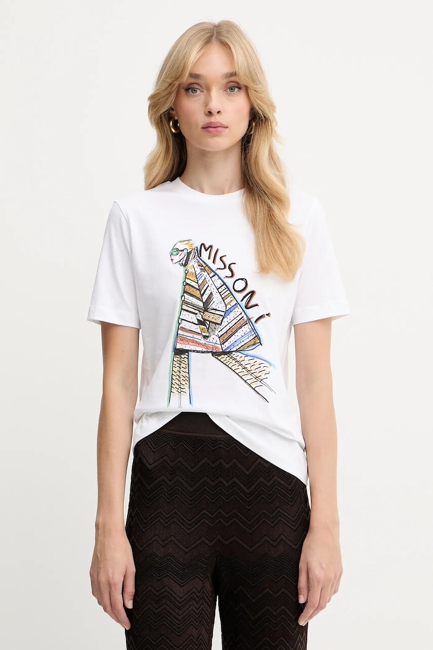 Bavlnené tričko Missoni dámske, biela farba, DS25WL03.BJ00PB