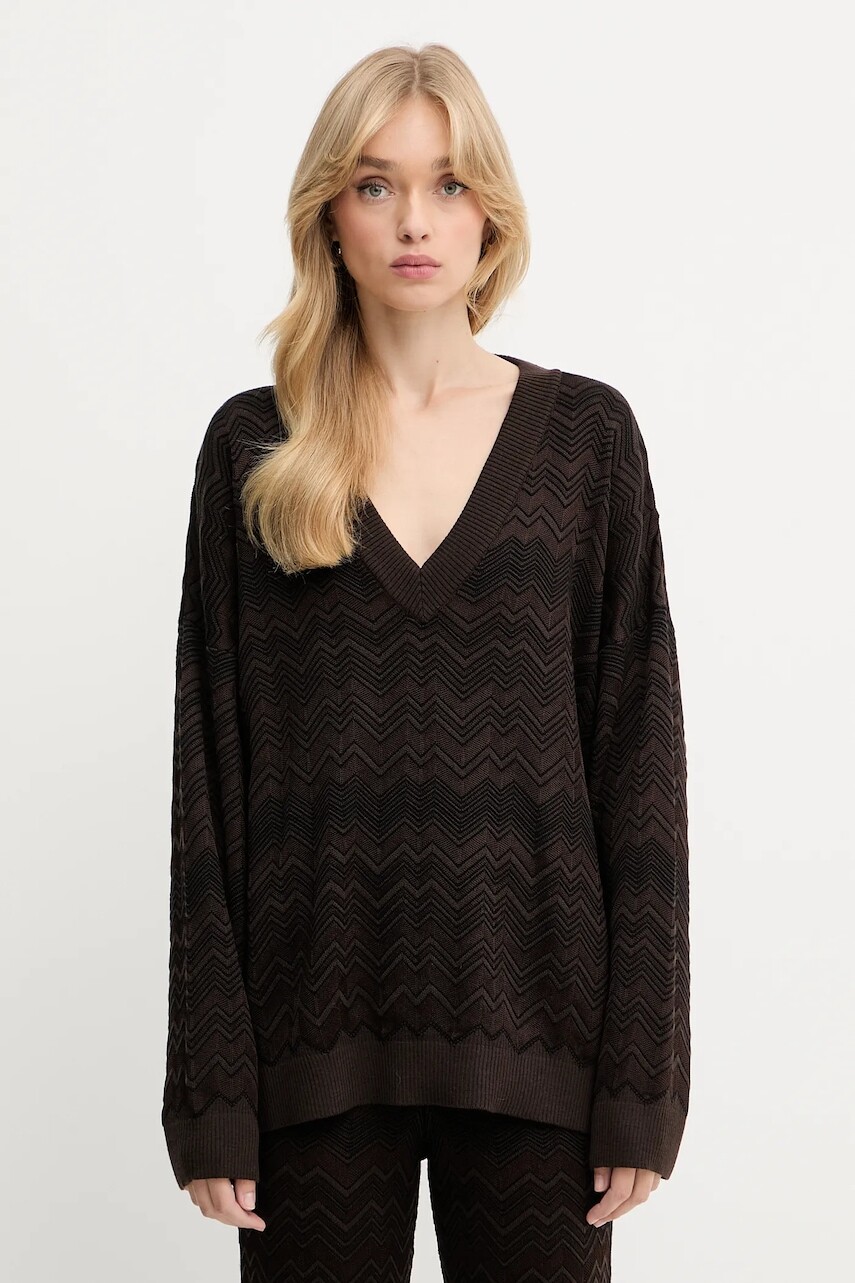 Vlnený sveter Missoni hnedá farba, ľahký, DS25WN14.BK01CP