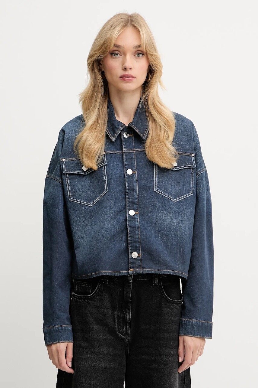 Košeľové sako Guess WESTERN tmavomodrá farba, prechodná, oversize, W5YN90 D0213