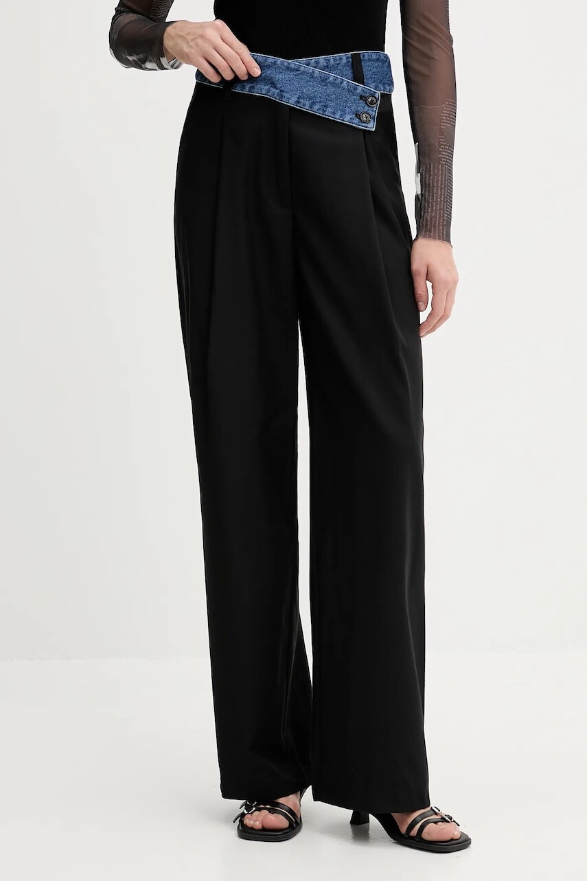Nohavice s prímesou vlny Desigual DENIMWAIST čierna farba, 25WWPW03