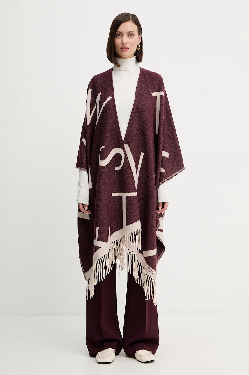 Pončo s prímesou vlny Twinset bordová farba, 252TA4220