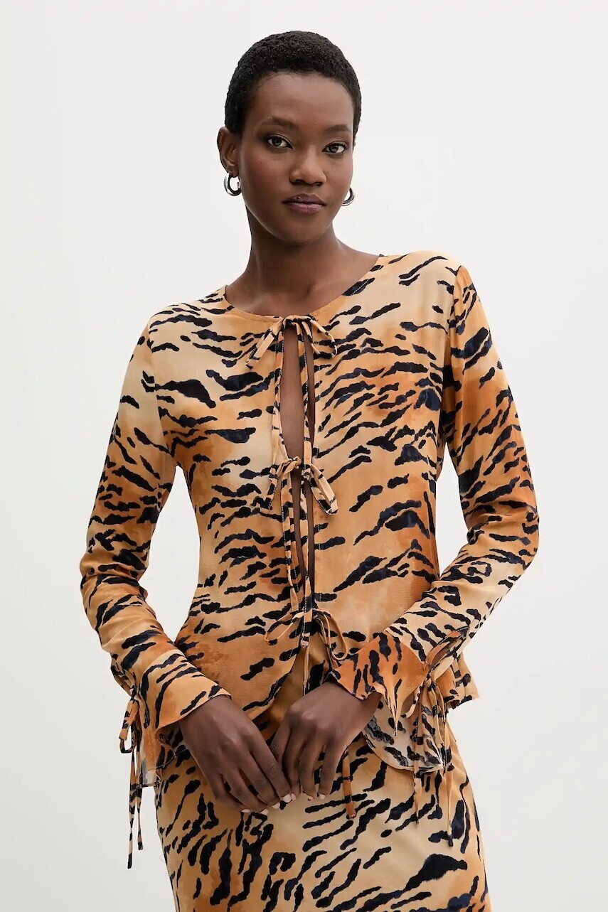 Blúzka Never Fully Dressed hnedá farba, vzorovaná, NFDTO1808