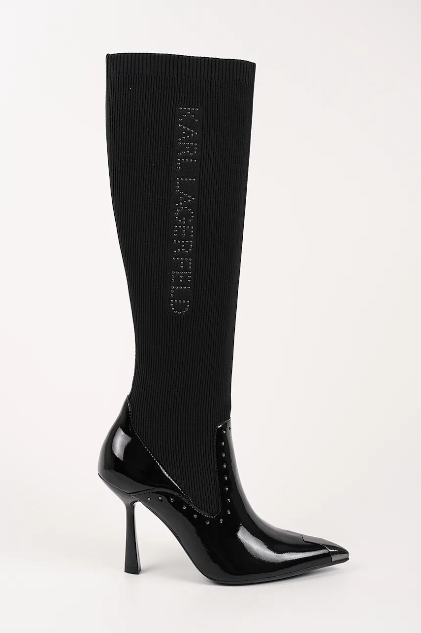 Vysoké čižmy Karl Lagerfeld PANDARA čierna farba, na vysokom podpätku, jemne zateplené, KL31373