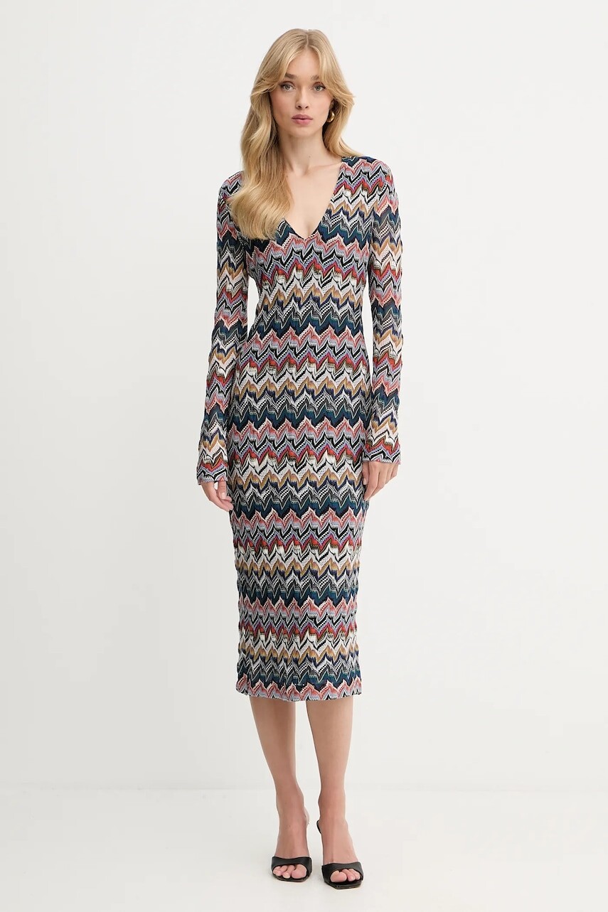 Vlnená sukňa Missoni tmavomodrá farba, midi, priliehavé, DS25WG1V.BR012F