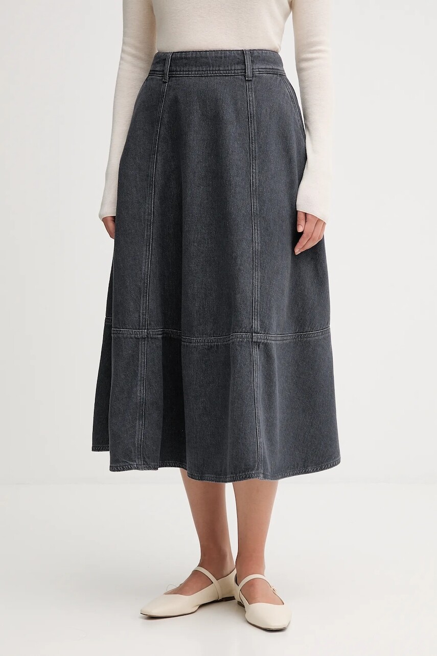 Rifľová sukňa Mos Mosh CYNTHIA šedá farba, midi, áčkový strih, 174680