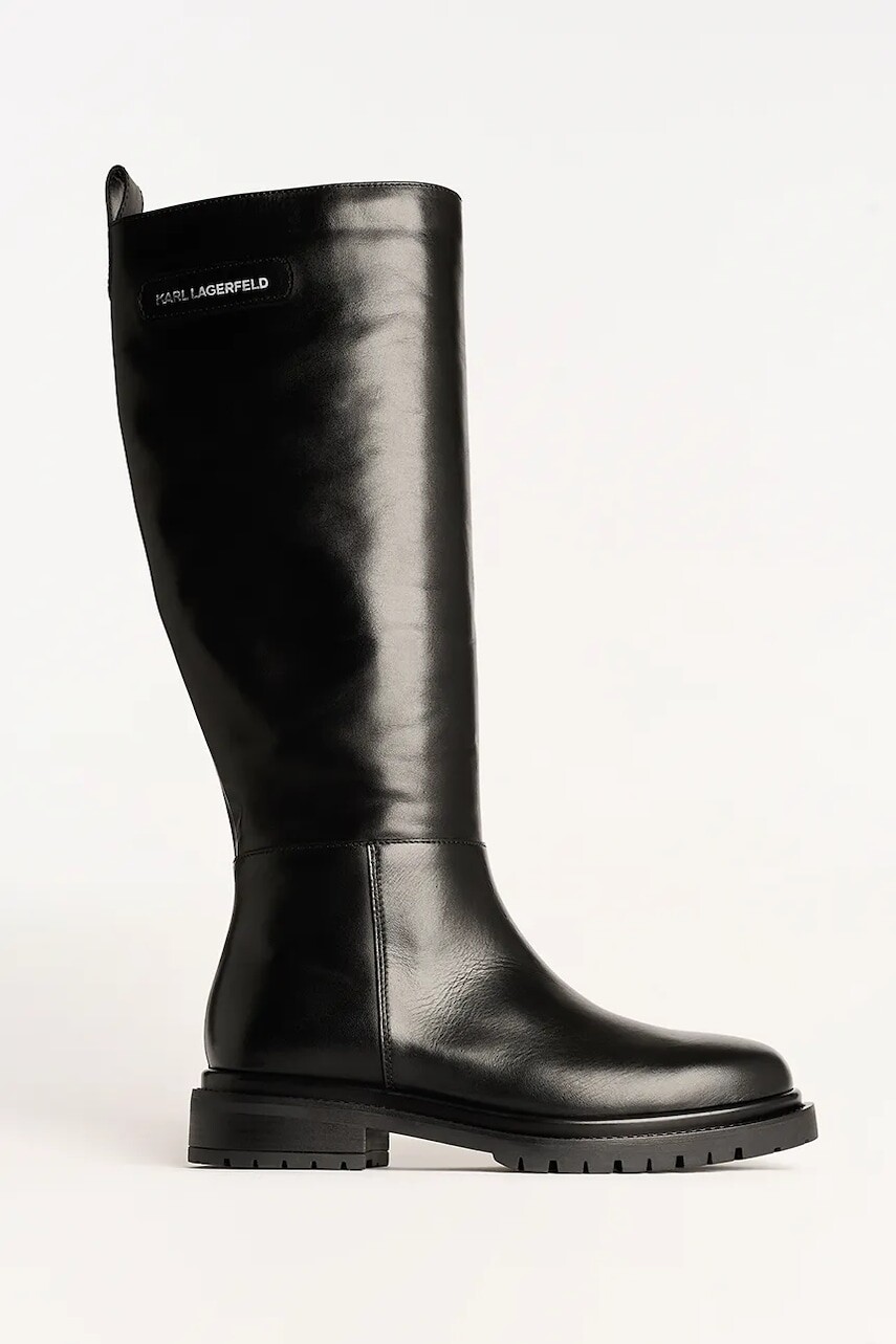 Kožené čižmy Karl Lagerfeld BINKY čierna farba, na plochom podpätku, KL47595
