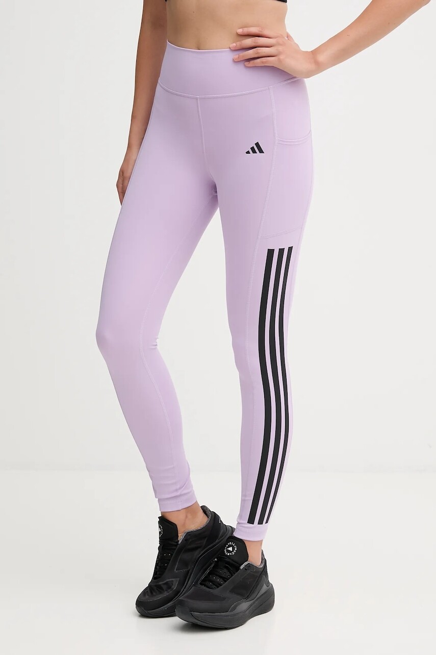 Tréningové legíny adidas Performance Optime 3-Stripes fialová farba, vzorované, JX7323