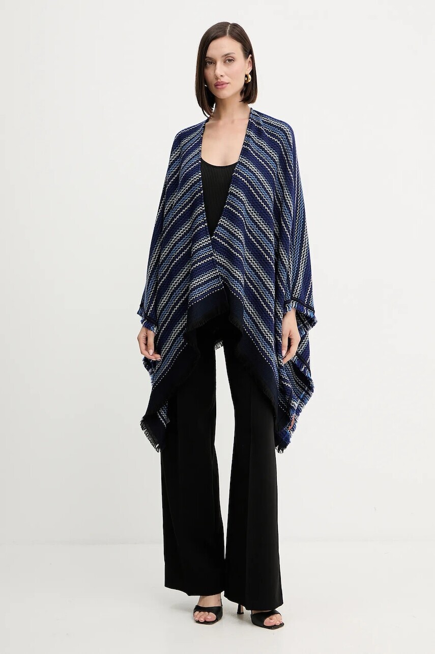 Vlnené pončo Missoni tmavomodrá farba, MA9EWODA413