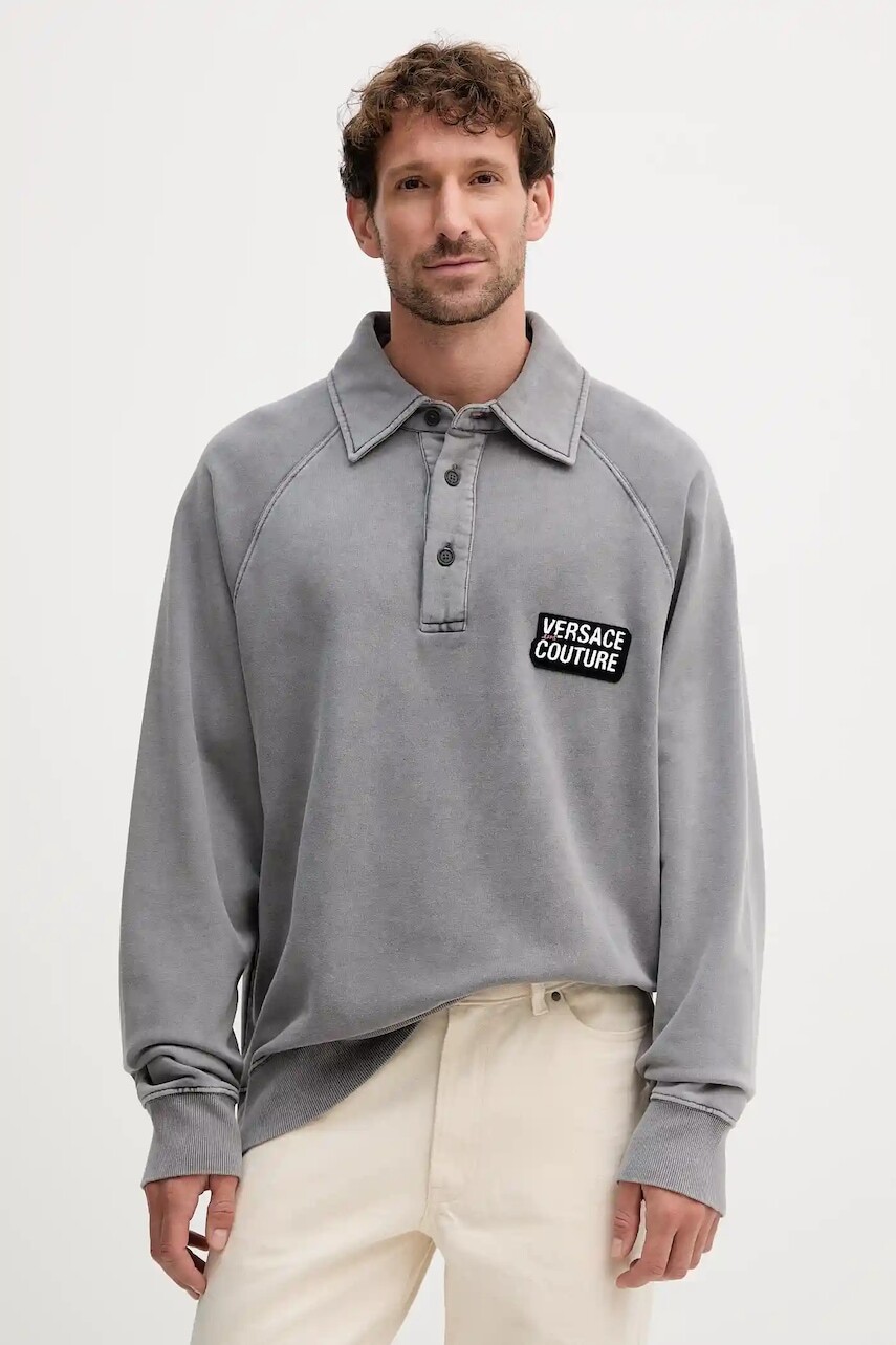 Bavlnená mikina Versace Jeans Couture šedá farba, s nášivkou, 79GAIE00 CF00E