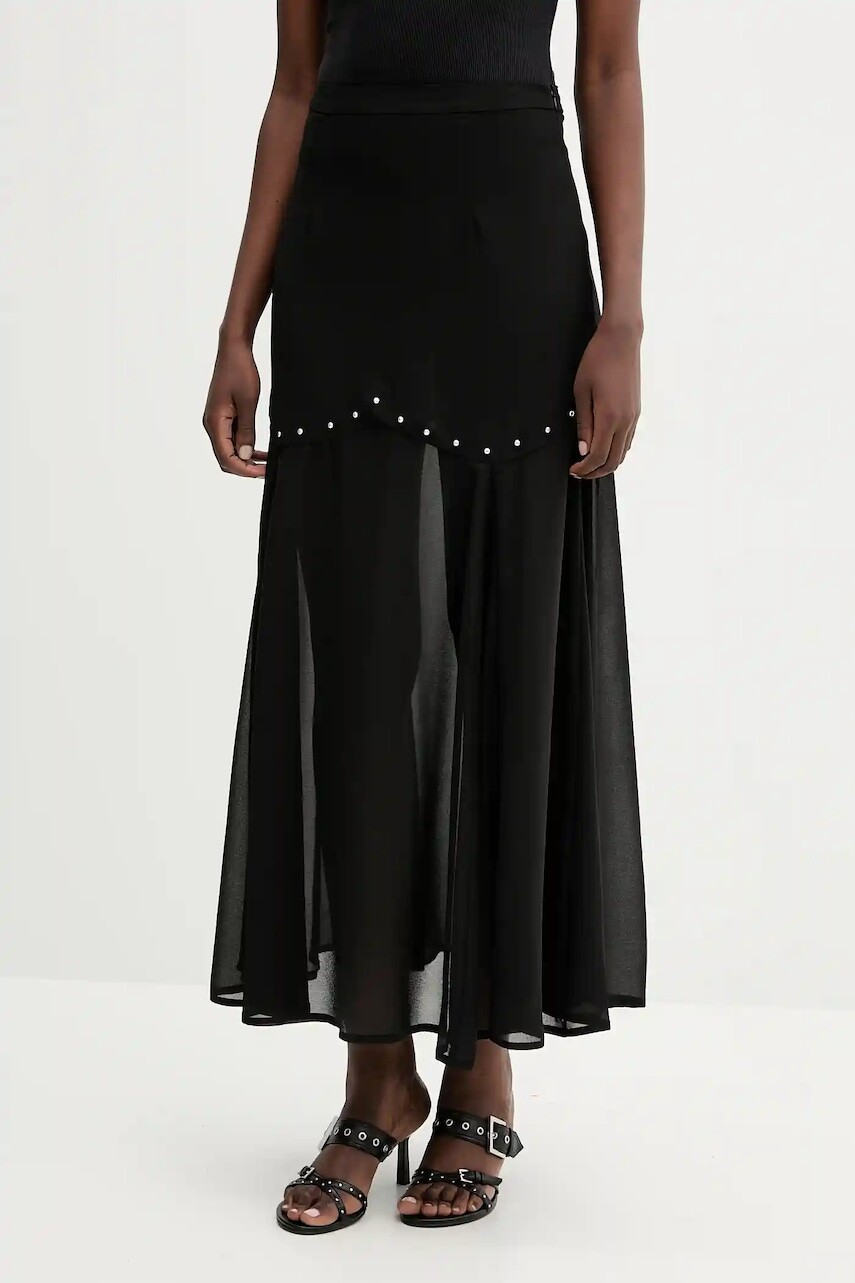 Sukňa Never Fully Dressed čierna farba, maxi, áčkový strih, NFDSK736