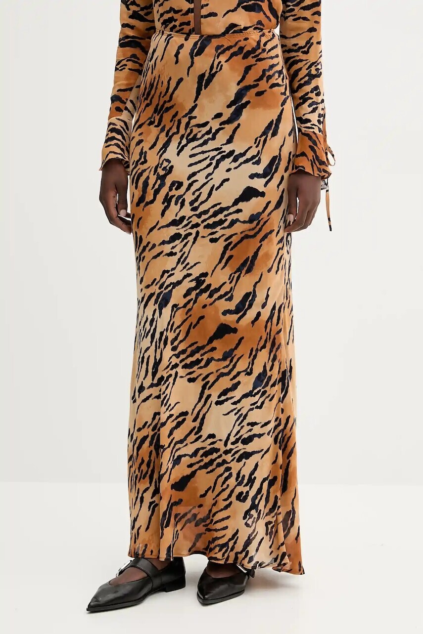 Sukňa Never Fully Dressed hnedá farba, maxi, áčkový strih, NFDSK714