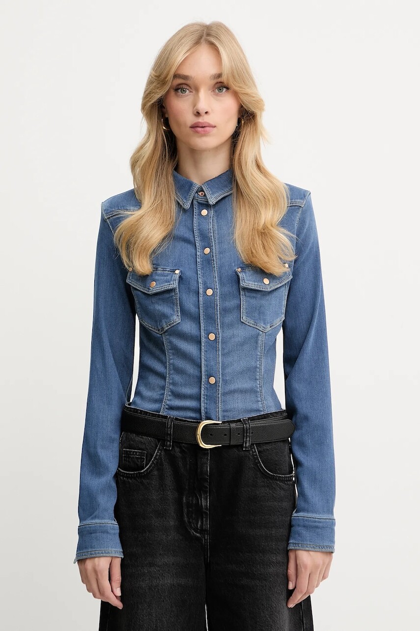 Košeľa Guess KALIMA tmavomodrá farba, slim, s klasickým golierom, W5YH63 D0781