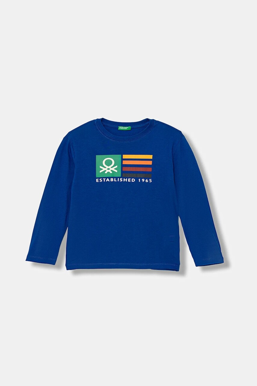 Detská bavlnená košeľa s dlhým rukávom United Colors of Benetton modrá farba, s potlačou, 3I1XC10JN