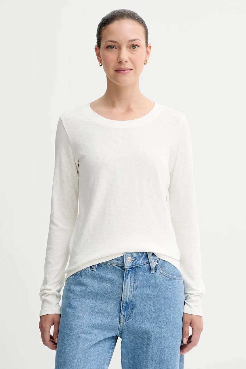 Bavlnené tričko s dlhým rukávom Marc O'Polo béžová farba, 5000007048