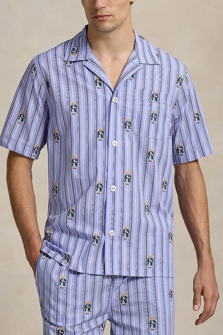 Bavlnená pyžamová košeľa Polo Ralph Lauren modrá farba, vzorovaná, 714981415