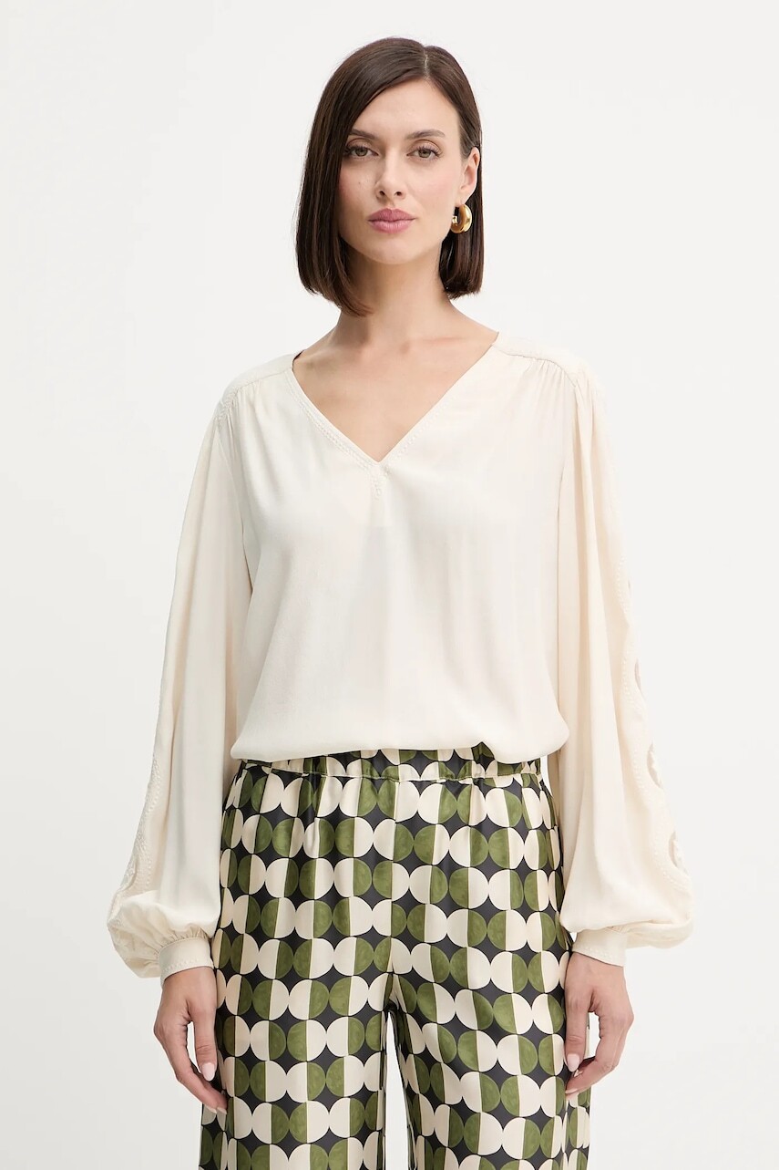 Blúzka Twinset béžová farba, s nášivkou, 252TP2151