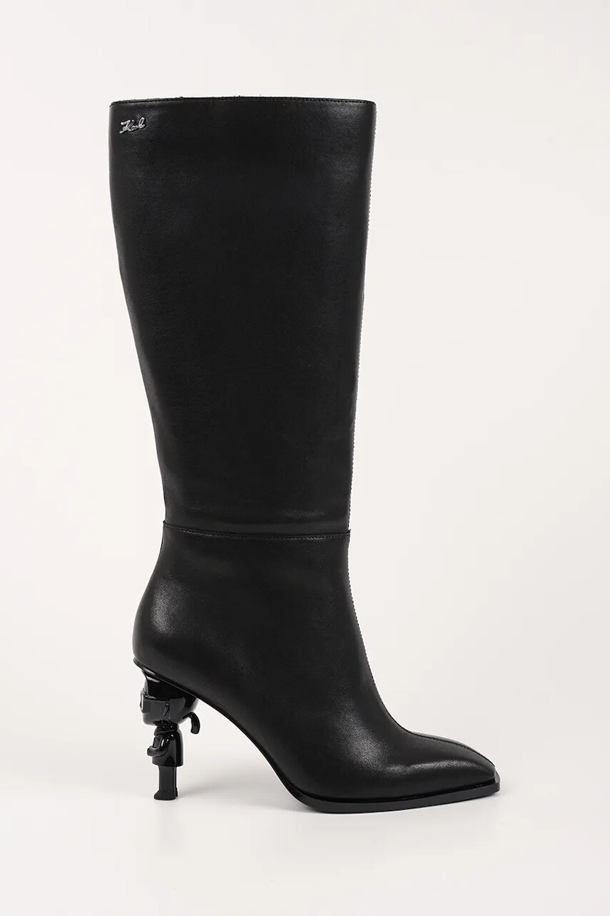 Kožené čižmy Karl Lagerfeld KARL NFT HEEL čierna farba, na vysokom podpätku, KL39175